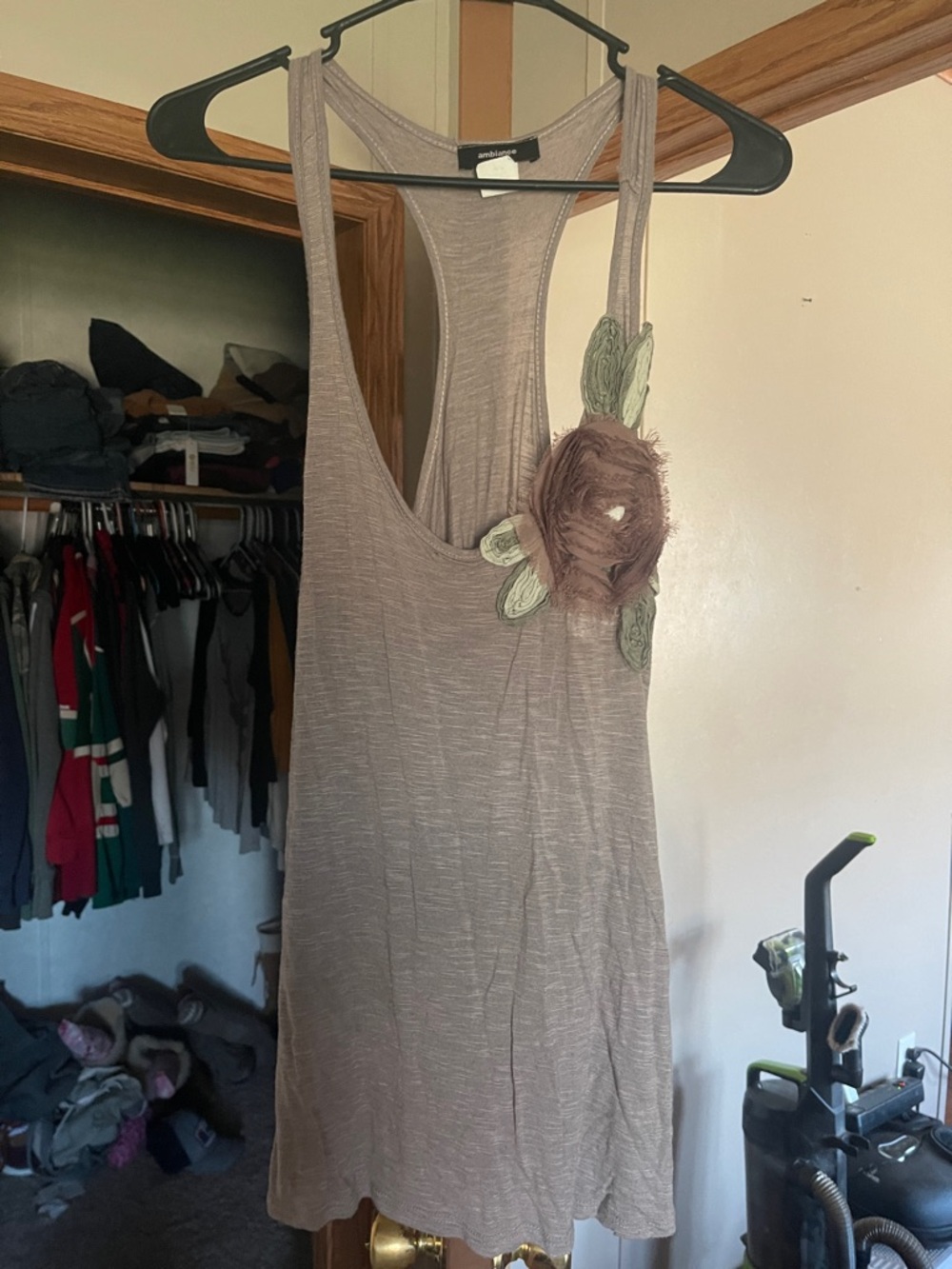Ambiance Taupe Racerback Tank with Floral Appliqué